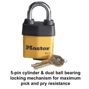 Master Lock 911DPF Heavy Duty Outdoor Padlock with Key, 1 Pack, Yellow