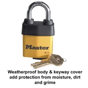 Master Lock 911DPF Heavy Duty Outdoor Padlock with Key, 1 Pack, Yellow