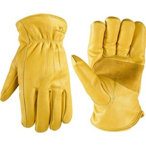 men's winter leather work gloves, 100-gram thinsulate, cowhide, lined leather, large (wells lamont 1108l) , yellow