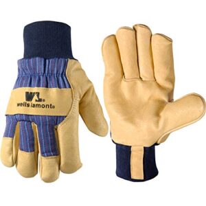 wells lamont mens men s winter work gloves with leather palm 100 gram insulation large wells lamont 5127l , tan/purple, large us
