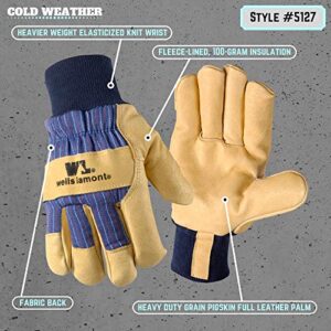 Wells Lamont mens Men s Winter Work Gloves with Leather Palm 100 gram Insulation Large Wells Lamont 5127L , Tan/Purple, Large US