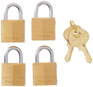 master lock padlock, solid brass lock, 3/4 in. wide, 120q (pack of 4-keyed alike)