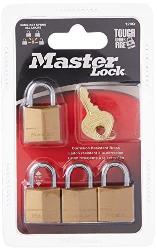 Master Lock Padlock, Solid Brass Lock, 3/4 in. Wide, 120Q (Pack of 4-Keyed Alike)