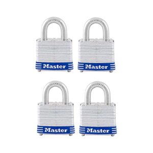 Master Lock 3008D Outdoor Padlock with Key, Pack of 4 Keyed-Alike Silver 1-1/2 Inch