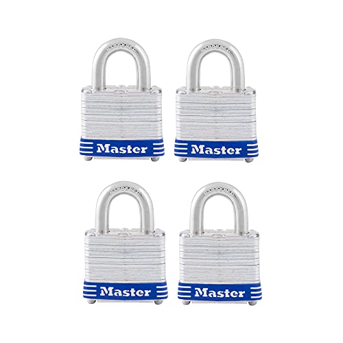 Master Lock 3008D Outdoor Padlock with Key, Pack of 4 Keyed-Alike Silver 1-1/2 Inch