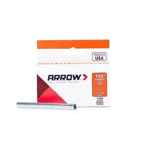 arrow heavy duty t25 round crown staples for cable and low voltage wiring, 1100 pack, leg length 3/8 inch, crown size 5/16 inch