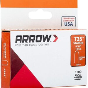 Arrow 259 T25 Heavy Duty Steel Staples for Installing Low Voltage Wires and Cables, Use with Holiday Lights, Doorbells, Alarm Systems, 1100-Pack, 9/16-Inch Leg Length, 5/16-Inch Crown Width