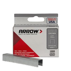 arrow 60830 wide crown staples for staple guns and staplers, use for upholstery, crafts, general repairs, 1/2-inch leg length, 1/2-inch crown width, 1000-pack