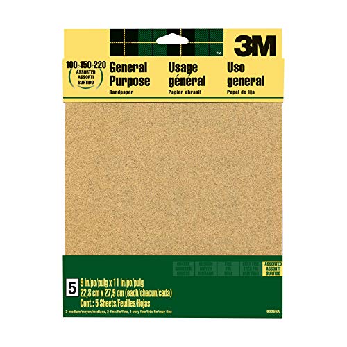 3M Aluminum Oxide Sandpaper, Assorted Grits, 9-in x 11-in Sheets (9005NA)