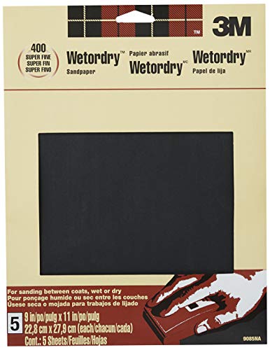 3M Wetordry Sandpaper, 9 in. x 11 in., 400 Grit, 5 Sheets/Pack