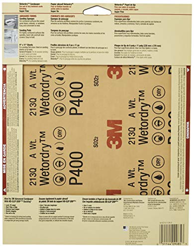 3M Wetordry Sandpaper, 9 in. x 11 in., 400 Grit, 5 Sheets/Pack