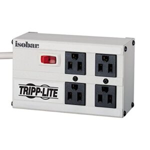 tripp lite isobar 4 outlet surge protector power strip, 6ft. cord, right angle plug, 3330 joules, metal, ibar4-6d, gray