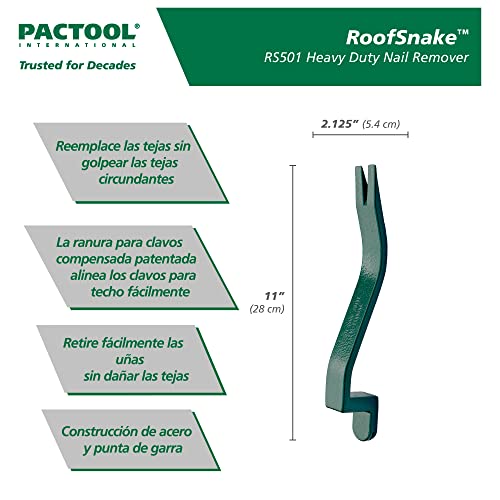 PacTool RS501 Roof Snake Tool - Shingle Pry Bar - Heavy Duty Nail Remover Tool - Roof Shingle Remover - Professional Roofing Tools