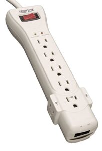 tripp lite 7 outlet surge protector power strip, 7ft cord, right angle plug, 2160 joules, & $75,000 insurance (super7) ivory