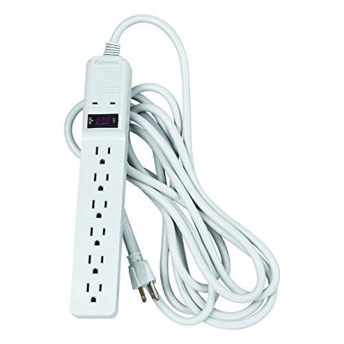 Fellowes 6-Outlet Office/Home Surge Protector, 15 Foot Cord, 450 Joules (99036), Platinum, 1.5" x 10.8" x 1.8"