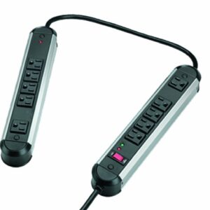 Fellowes 10-Outlet Metal Split Surge Protector, 6 Foot Cord, 1,250 Joules (99082),Black And Silver