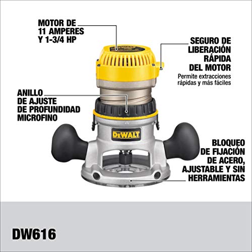 DEWALT Router, Fixed Base, 1-3/4-HP, 5/128” Per Turn, Compact and Portable, Corded (DW616),Yellow