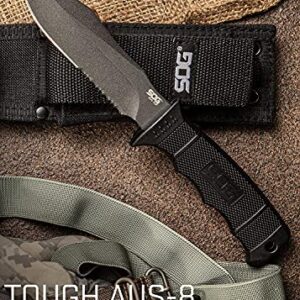 SOG Fixed Blade Knives - Seal Pup Tactical Knife Survival Knife and Hunting Knife w/ 4.75 Inch Blade and MOLLE Knife Sheath & GRN Grip (M37N-CP) , black