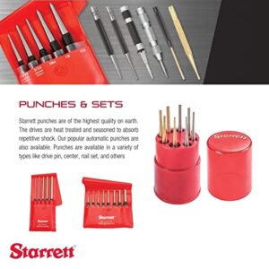 Starrett Drive Pin Punch Set with Knurled Grip in Round Red Plastic Box - 4" Length, 1/16", 3/32", 1/8", 5/32", 3/16", 7/32", 1/4", 5/16" Punch Diameter, Set of 8 - S565WB