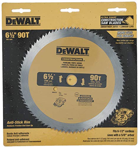 DEWALT Circular Saw Blade, 6 1/2 Inch, 90 Tooth, Vinyl Cutting (DW9153)