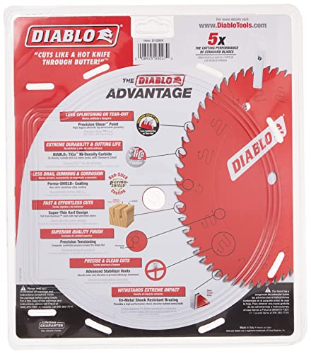 Freud D1280X Diablo 12-Inch 80 Tooth ATB Crosscutting Saw Blade with 1-Inch Arbor, Red