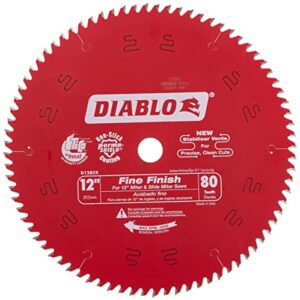 freud d1280x diablo 12-inch 80 tooth atb crosscutting saw blade with 1-inch arbor, red