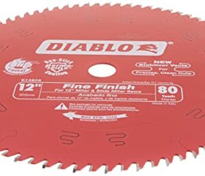 Freud D1280X Diablo 12-Inch 80 Tooth ATB Crosscutting Saw Blade with 1-Inch Arbor, Red