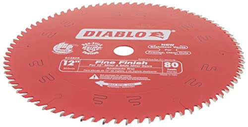 Freud D1280X Diablo 12-Inch 80 Tooth ATB Crosscutting Saw Blade with 1-Inch Arbor, Red