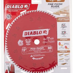 Freud D1280X Diablo 12-Inch 80 Tooth ATB Crosscutting Saw Blade with 1-Inch Arbor, Red