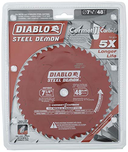 Freud Diablo DO748F Diablo Steel Demon 7 1/4 Inch 48-Tooth Titanium Carbide TCG Ferrous Metal Cutting Circular Saw Blade w/ Perma Shield Non-Stick Coating and Laser Cut Stabilizing Vents