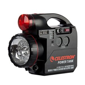 Celestron – PowerTank 12 Telescope Battery – Rechargeable Portable 12V Power Supply for Computerized Telescopes – 84 Wh Power – Built–in 2 USB Ports, Cigarette Lighter Adapter, Built-in Flashlight