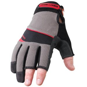 youngstown glove carpenter plus fingerless work gloves for men - mechanic, washable, durable - gray