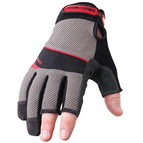 Youngstown Glove Carpenter Plus Fingerless Work Gloves For Men - Mechanic, Washable, Durable - Gray