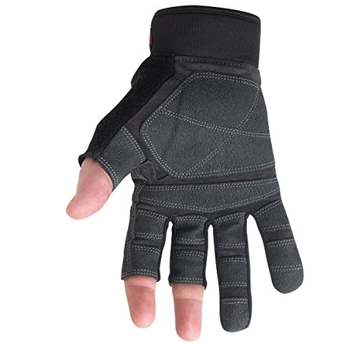 Youngstown Glove Carpenter Plus Fingerless Work Gloves For Men - Mechanic, Washable, Durable - Gray