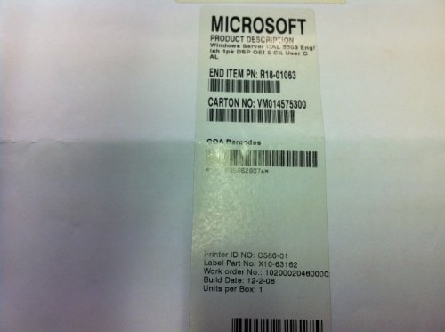 Microsoft OEM Windows Server CAL 2003 ENG (R18-01063) (5 CAL License Pack, No Disc Included)