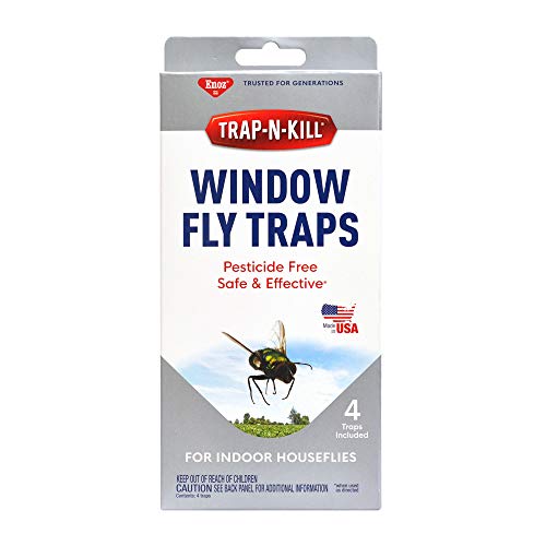 Enoz Trap-N-Kill Window Fly Traps for Indoor Houseflies, Nontoxic, Made in USA, 4 Count