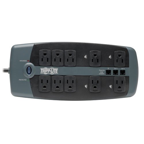 Tripp Lite TLP1008TEL 10 Outlet Surge Protector Power Strip, 8ft Cord, Tel/DSL Protection, RJ11, & Dollar 150,000 Insurance Silver