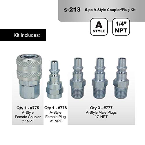 Milton S-213 1/4" NPT A Style Coupler and Plug Kit - 5 Piece