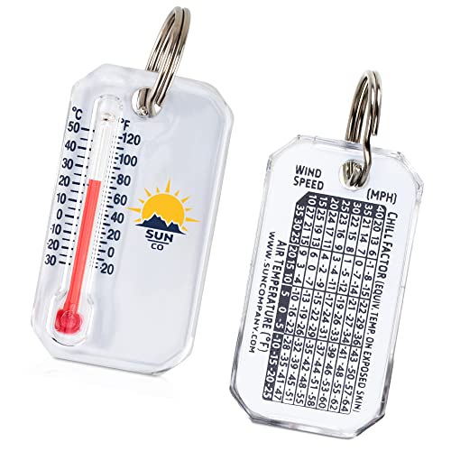 Sun Company Original Zip-o-gage - Zipper Pull Thermometer for Jacket, Parka, or Backpack | Mini Outdoor Keychain Thermometer with Windchill Chart on Back