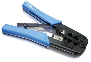 trendnet crimping tool, crimp, cut, and strip tool, for any ethernet or telephone cable, built-in cutter and stripper, 8p-rj-45 and 6p-rj-12, rj-11, all steel construction, black, tc-ct68