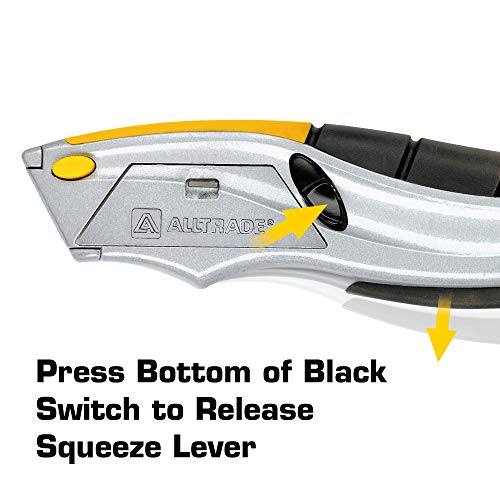 Alltrade Squeeze Utility Knife, Auto-Loading Squeeze, 6 Heavy-Duty Blades with Storage, Box Knives, Cut Tape Packaging - 150003