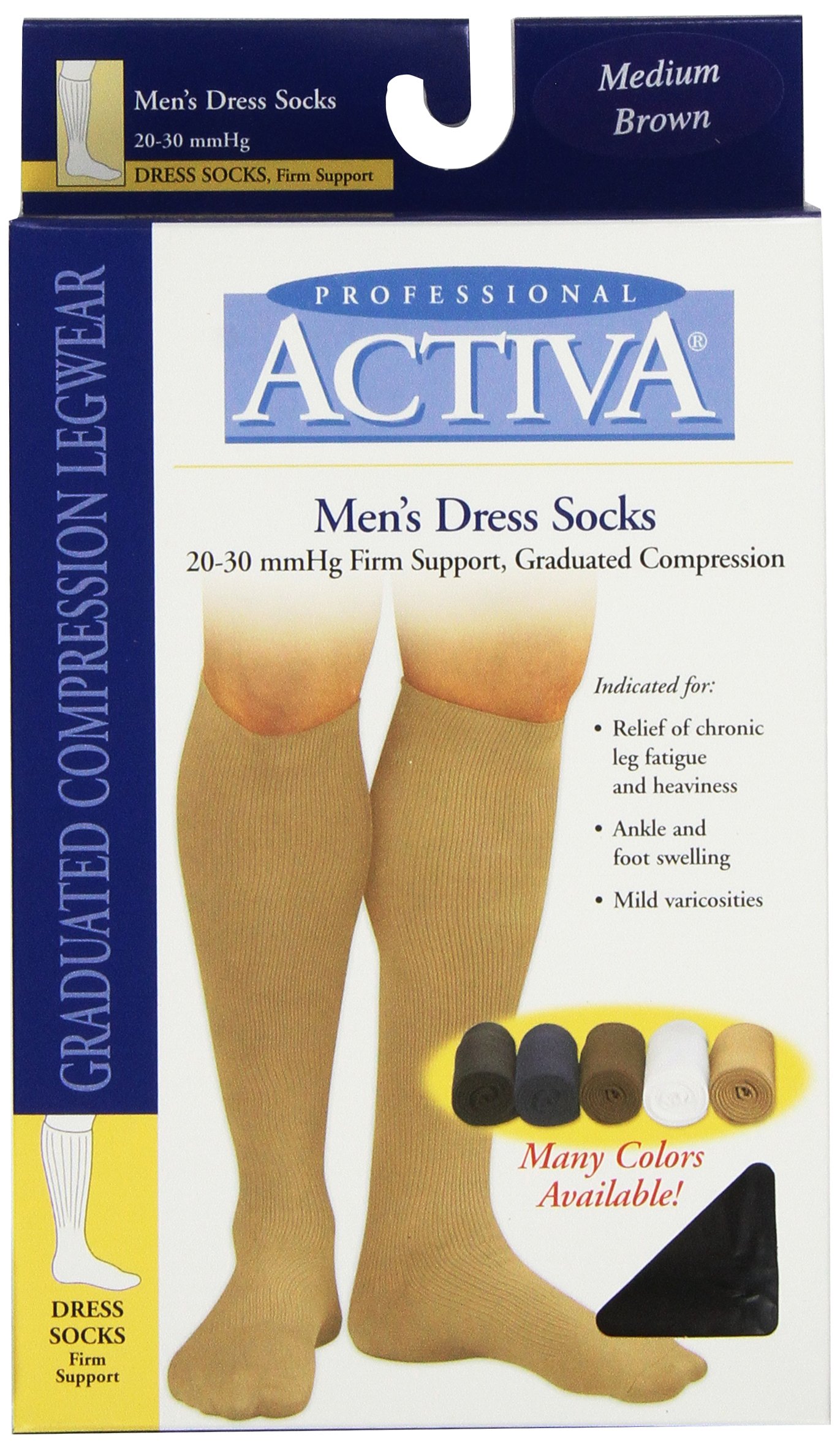 Activa 20-30 mmHg Men's Firm Support Dress Socks, Brown, X-Large