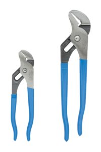 channellock 2 piece tongue and groove pliers set - 9.5-inch, 6.5-inch | straight jaw groove joint pliers | laser heat-treated 90° teeth| forged from high carbon steel | patented reinforcing edge minimizes stress breakage | made in usa