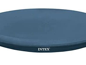 INTEX 28020E 8-Foot Round Easy Set Pool Cover – Includes Rope Tie – Drain Holes – 12in Overhang – Snug Fit