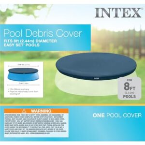 INTEX 28020E 8-Foot Round Easy Set Pool Cover – Includes Rope Tie – Drain Holes – 12in Overhang – Snug Fit