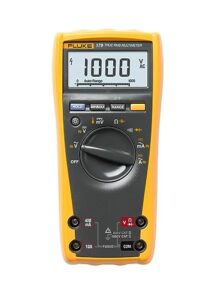 fluke 179 multimeter with backlight, includes built-in thermometer to measure temperature, measures true-rms ac current and voltage, frequency, capacitance, resistance, continuity and diode