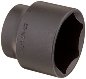 sunex 246, ½" drive, 1-7/16" impact socket, cr-mo alloy steel, radius corner design, chamfered openings, dual size markings, meets ansi standards