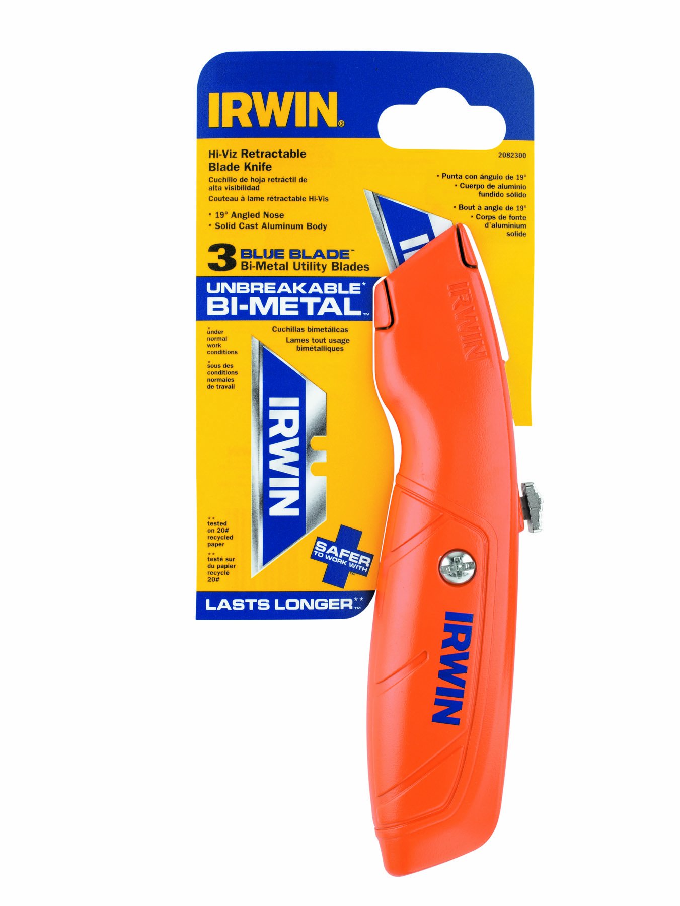 IRWIN Hi-Vis Retractable Utility Knife, 2082300, Orange