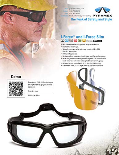 PYRAMEX I-Force Slim Safety Goggle, Black Frame/Clear Anti-Fog Lens