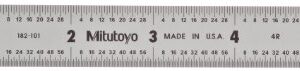 Mitutoyo 182-101, Steel Rule, 6" (4R), (1/8, 1/16, 1/32, 1/64"), 3/64" Thick X 3/4" Wide, Satin Chrome Finish Tempered Stainless Steel